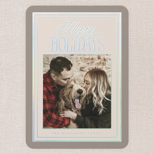 Refined Border Holiday Card, Beige, Iridescent Foil, 5x7, Holiday, Matte, Personalized Foil Cardstock, Rounded, Tan