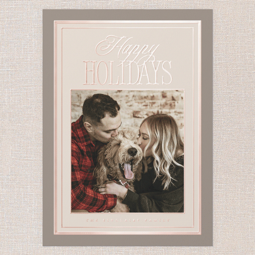 Refined Border Holiday Card, Rose Gold Foil, Beige, 5x7, Holiday, Matte, Personalized Foil Cardstock, Square, Tan