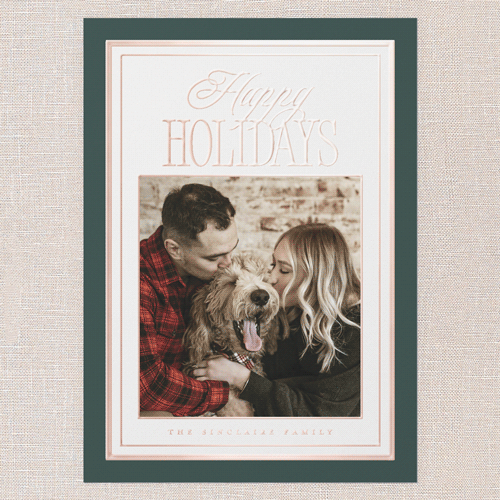 Refined Border Holiday Card, Green, Rose Gold Foil, 5x7, Holiday, Matte, Personalized Foil Cardstock, Square, Green