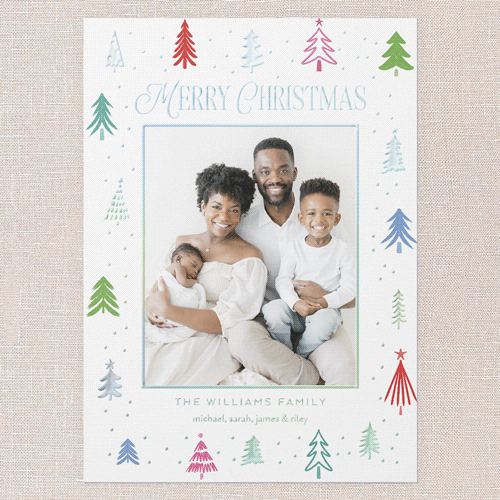 Festive Tree Border Holiday Card, White, Iridescent Foil, 5x7, Christmas, Matte, Personalized Foil Cardstock, Square, White