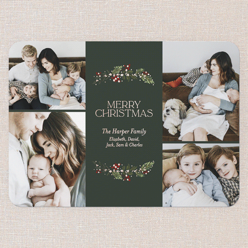 Timeless Branches Holiday Card, Green, Rose Gold Foil, 5x7, Christmas, Matte, Personalized Foil Cardstock, Rounded, Green