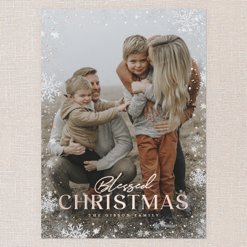 Snowflake Blessing Holiday Card, Rose Gold Foil, White, 5x7, Religious, Matte, Personalized Foil Cardstock, Square, White