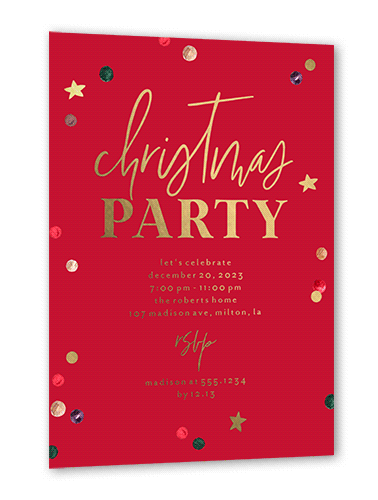 Painted Confetti Party Holiday Invitation, Gold Foil, Red, 5x7, Matte, Personalized Foil Cardstock, Square