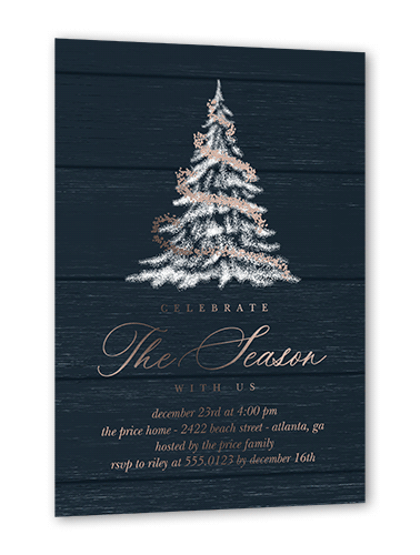 Tree Glow Holiday Invitation, Rose Gold Foil, Blue, 5x7, Christmas, Matte, Personalized Foil Cardstock, Square