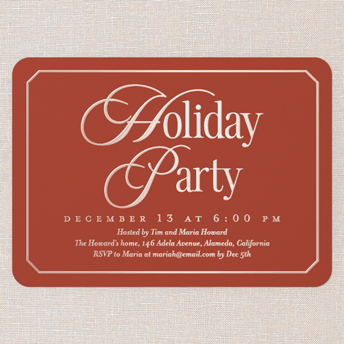 Timeless Traditions Holiday Invitation, Red, Rose Gold Foil, 5x7, Holiday, Matte, Personalized Foil Cardstock, Rounded, Red