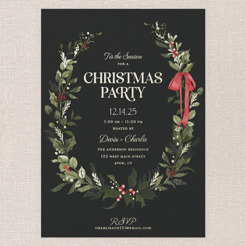 Ribbon Welcome Holiday Invitation, Gold Foil, Black, 5x7, Christmas, Matte, Personalized Foil Cardstock, Square, Black