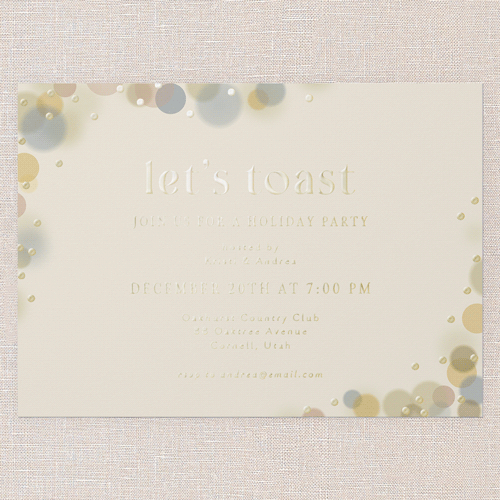 Golden Toast Holiday Invitation, Gold Foil, White, 5x7, Holiday, Matte, Personalized Foil Cardstock, Square, Eggshell