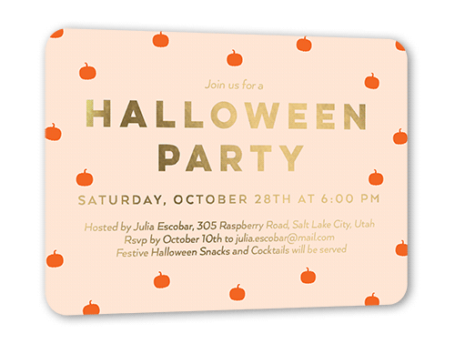 Lil Pumpkins Halloween Invitation, Orange, Gold Foil, 5x7, Matte, Personalized Foil Cardstock, Rounded