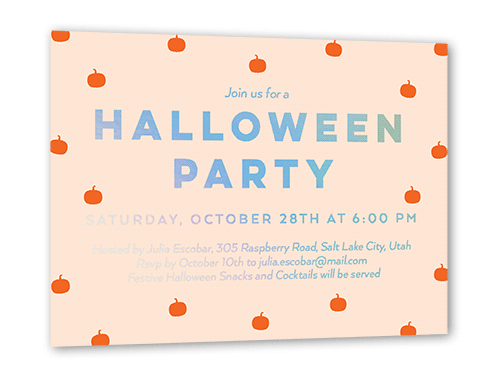 Lil Pumpkins Halloween Invitation, Orange, Iridescent Foil, 5x7, Matte, Personalized Foil Cardstock, Square
