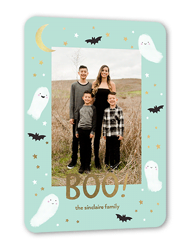 Cute Boo Halloween, Gold Foil, Green, 5x7, Matte, Personalized Foil Cardstock, Rounded