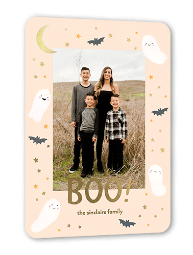 Cute Boo Halloween, Orange, Gold Foil, 5x7, Matte, Personalized Foil Cardstock, Rounded, Peach