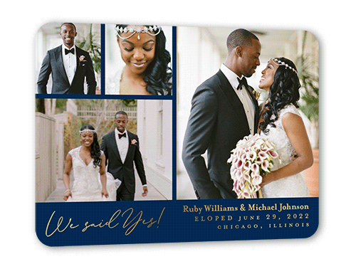 Affectionate Gallery Wedding Announcement, Blue, Gold Foil, 5x7, Matte, Personalized Foil Cardstock, Rounded