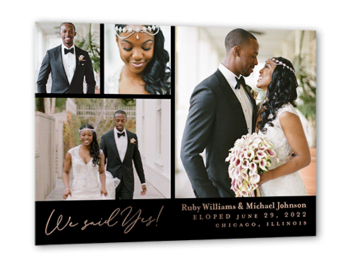 Affectionate Gallery Wedding Announcement, Rose Gold Foil, Black, 5x7, Matte, Personalized Foil Cardstock, Square