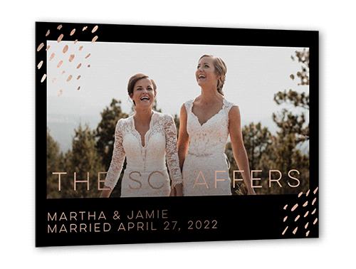 Blissful Confetti Wedding Announcement, Rose Gold Foil, Black, 5x7, Matte, Personalized Foil Cardstock, Square, Black