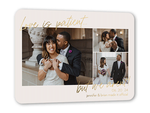 Enduring Love Wedding Announcement, Gold Foil, Beige, 5x7, Matte, Personalized Foil Cardstock, Rounded