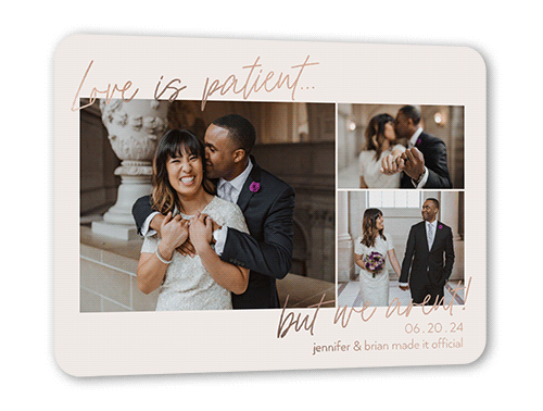 Enduring Love Wedding Announcement, Rose Gold Foil, Beige, 5x7, Matte, Personalized Foil Cardstock, Rounded, Wheat