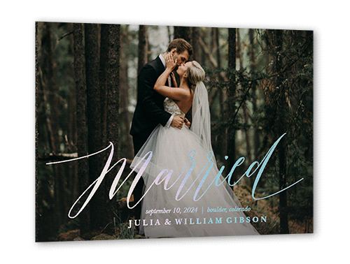 Wedded Love Wedding Announcement, Iridescent Foil, White, 5x7, Matte, Personalized Foil Cardstock, Square, White