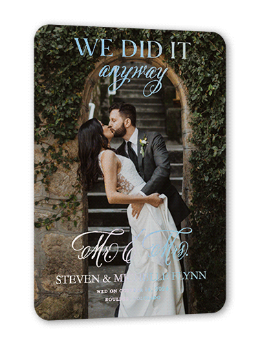 We Did It Anyway Wedding Announcement, Iridescent Foil, Black, 5x7, Matte, Personalized Foil Cardstock, Rounded, Black