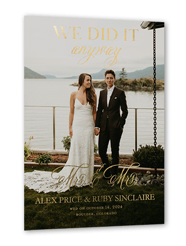 We Did It Anyway Mrs Wedding Announcement, Gold Foil, Black, 5x7, Matte, Personalized Foil Cardstock, Square, Black