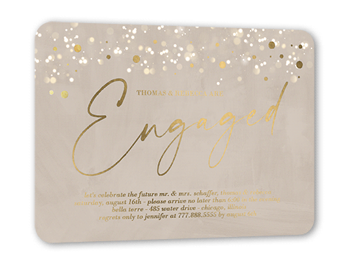 Surprise Awe Engagement Party Invitation, Beige, Gold Foil, 5x7, Matte, Personalized Foil Cardstock, Rounded, Rye