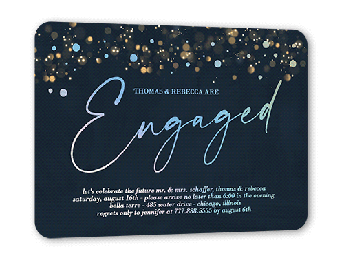 Surprise Awe Engagement Party Invitation, Iridescent Foil, Black, 5x7, Matte, Personalized Foil Cardstock, Rounded