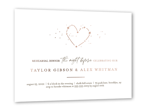 Night Before Rehearsal Dinner Invitation, Rose Gold Foil, White, 5x7, Matte, Personalized Foil Cardstock, Square, White