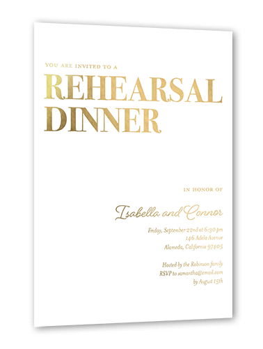 Vibrant Vows Rehearsal Dinner Invitation, Gold Foil, White, 5x7, Matte, Personalized Foil Cardstock, Square