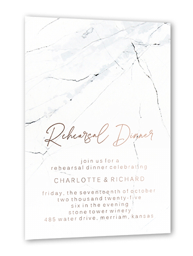 Married Marble Rehearsal Dinner Invitation, White, Rose Gold Foil, 5x7, Matte, Personalized Foil Cardstock, Square, White