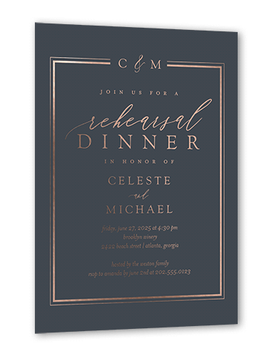 Sensational Shine Rehearsal Dinner Invitation, Gray, Rose Gold Foil, 5x7, Matte, Personalized Foil Cardstock, Square