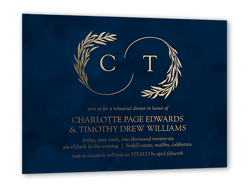 Reflective Rings Rehearsal Dinner Invitation, Gold Foil, Blue, 5x7, Matte, Personalized Foil Cardstock, Square