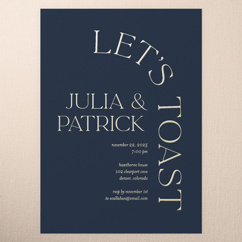 Modern Flow Rehearsal Dinner Invitation, Gold Foil, Blue, 5x7, Matte, Personalized Foil Cardstock, Square, Feather