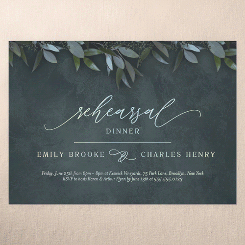 Laurel Embrace Rehearsal Dinner Invitation, Green, Iridescent Foil, 5x7, Matte, Personalized Foil Cardstock, Square