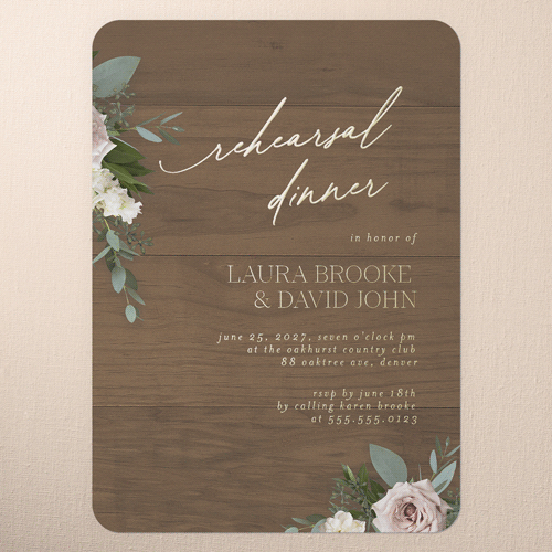 Classic Bouquet Rehearsal Dinner Invitation, Gold Foil, Brown, 5x7, Matte, Personalized Foil Cardstock, Rounded, Deep Chocolate