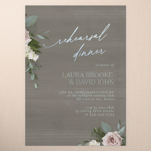 Classic Bouquet Rehearsal Dinner Invitation, Gray, Iridescent Foil, 5x7, Matte, Personalized Foil Cardstock, Square, Gray