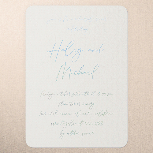 All Script Rehearsal Dinner Invitation, Iridescent Foil, White, 5x7, Matte, Personalized Foil Cardstock, Rounded