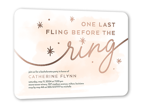 A Bright Night Bachelorette Party Invitation, Beige, Rose Gold Foil, 5x7, Matte, Personalized Foil Cardstock, Rounded, Creamy Beige