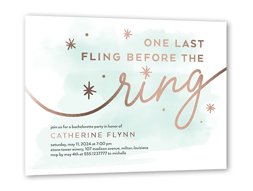 A Bright Night Bachelorette Party Invitation, Rose Gold Foil, Green, 5x7, Matte, Personalized Foil Cardstock, Square