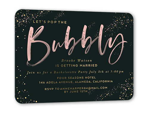 Bubbly Watercolor Bachelorette Party Invitation, Gold Foil, Black, 5x7, Matte, Personalized Foil Cardstock, Rounded