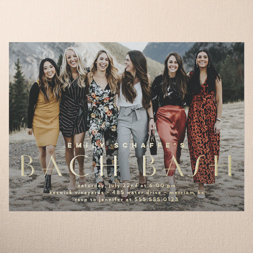 Bach Bash Bachelorette Party Invitation, White, Gold Foil, 5x7, Matte, Personalized Foil Cardstock, Square, White