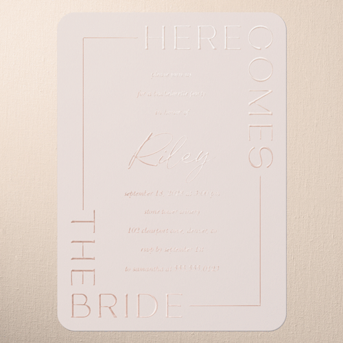 Luminous Letterhead Bachelorette Party Invitation, Rose Gold Foil, Pink, 5x7, Matte, Personalized Foil Cardstock, Rounded