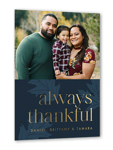 Autumn Gift Fall Greeting, Gold Foil, Blue, 5x7, Matte, Personalized Foil Cardstock, Square, Midnight