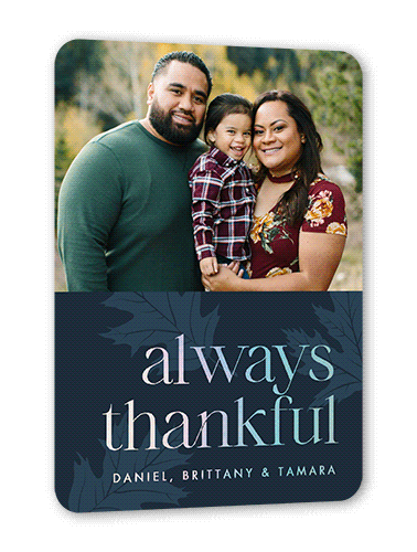 Autumn Gift Fall Greeting, Blue, Iridescent Foil, 5x7, Matte, Personalized Foil Cardstock, Rounded, Midnight