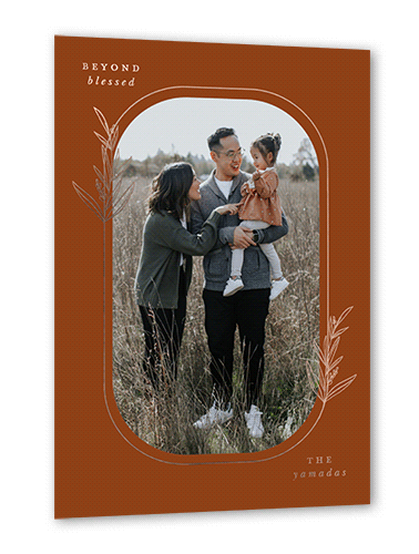 Oval Leaves Fall Greeting, Rose Gold Foil, Brown, 5x7, Matte, Personalized Foil Cardstock, Square