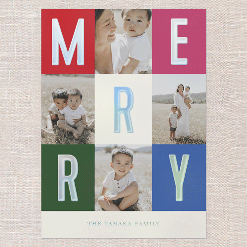 Modern Colorblock Merriment Christmas Card, Blue, Iridescent Foil, 5x7, Christmas, Matte, Personalized Foil Cardstock, Square, Blue