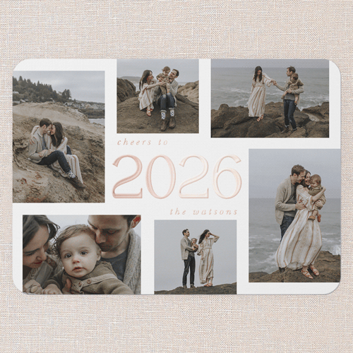 Gleaming Grace New Year's Card, White, Rose Gold Foil, 5x7, New Year, Matte, Personalized Foil Cardstock, Rounded, White