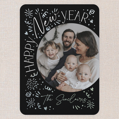 Firework Festivities New Year's Card, Black, Iridescent Foil, 5x7, New Year, Matte, Personalized Foil Cardstock, Rounded, Black