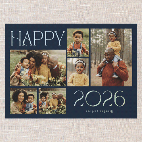 Golden Yearframe New Year's Card, Blue, Iridescent Foil, 5x7, New Year, Matte, Personalized Foil Cardstock, Square, Navy