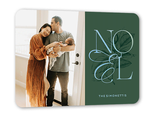 Classic Noel Religious Christmas Card, Iridescent Foil, Green, 5x7, Religious, Matte, Personalized Foil Cardstock, Rounded