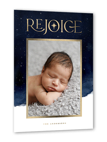 Evening Rejoice Religious Christmas Card, Blue, Gold Foil, 5x7, Religious, Matte, Personalized Foil Cardstock, Square