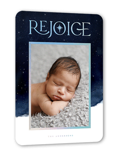 Evening Rejoice Religious Christmas Card, Blue, Iridescent Foil, 5x7, Religious, Matte, Personalized Foil Cardstock, Rounded